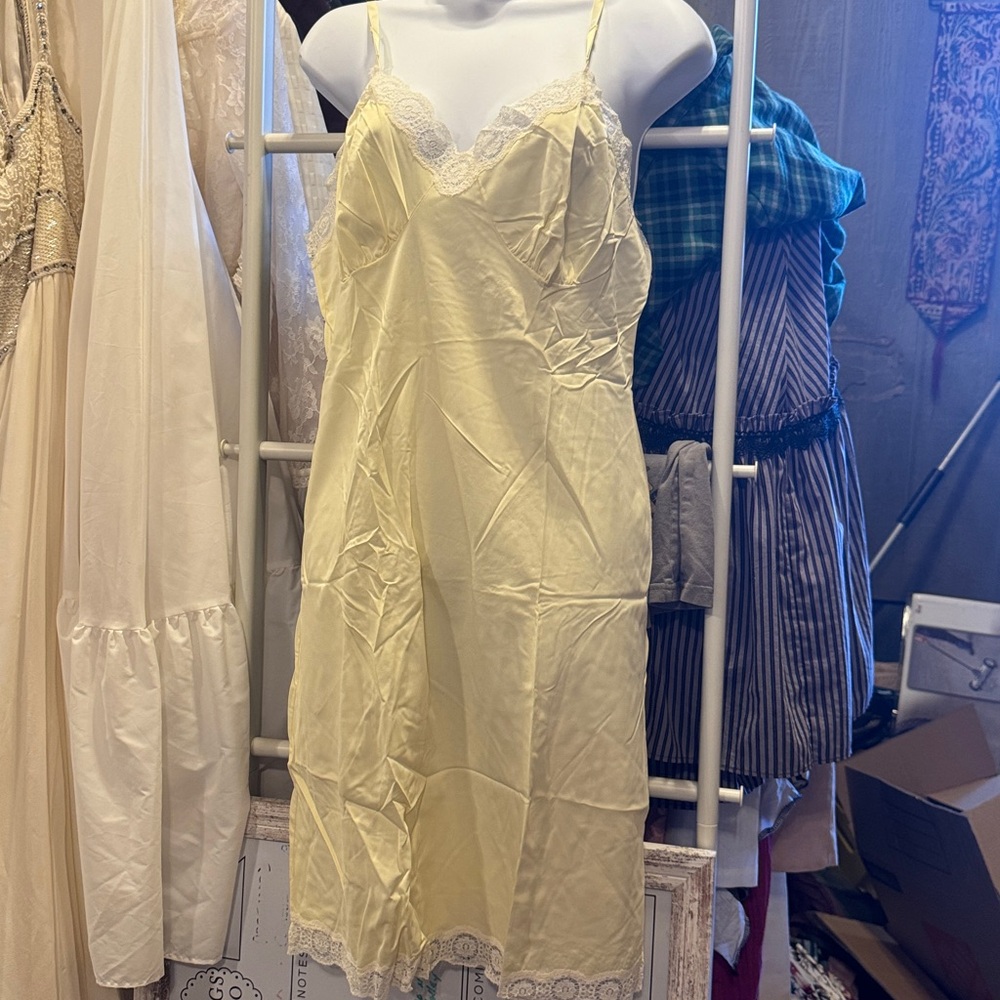 Vintage Gaymode Yellow & White Lace Slip Dress